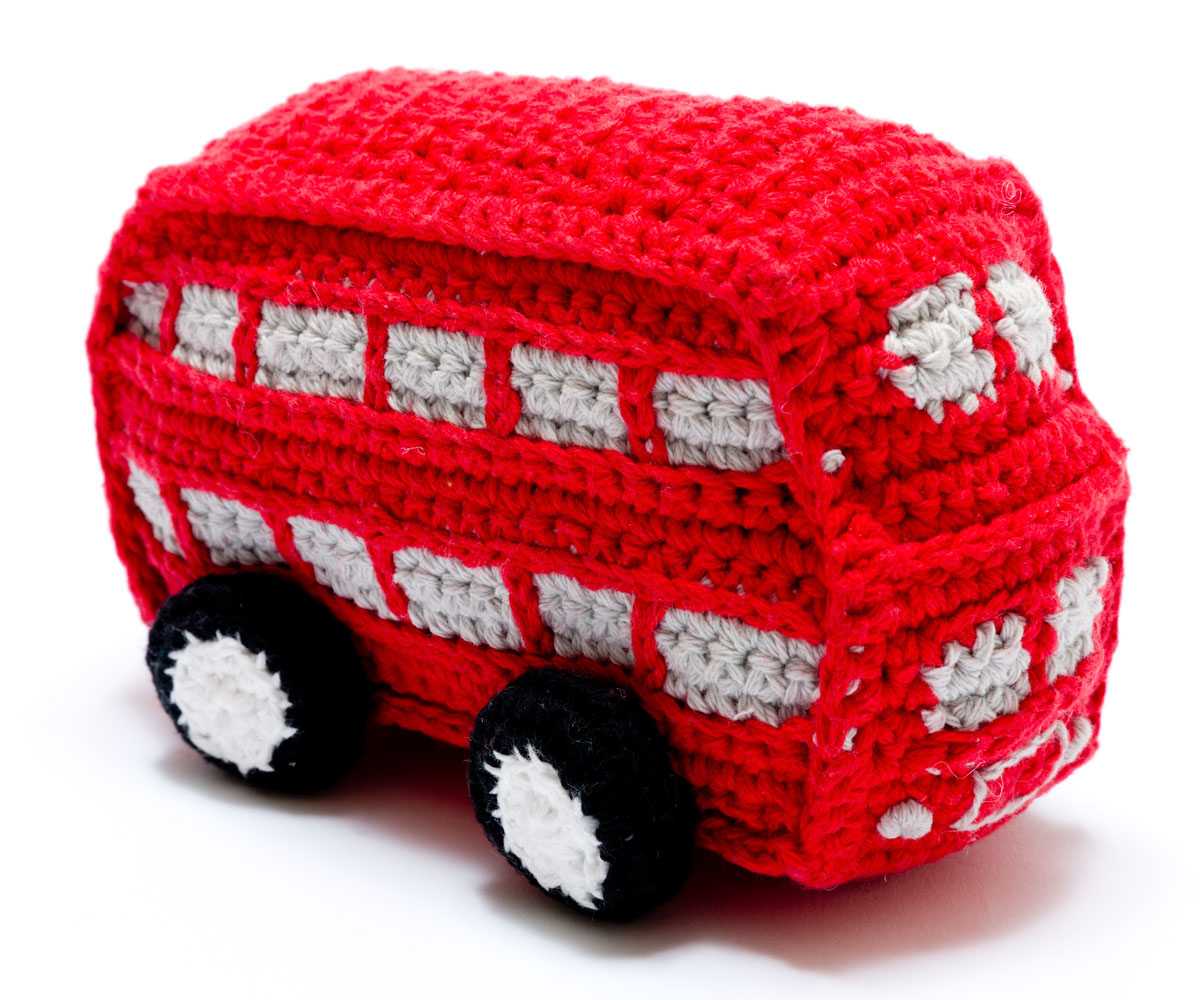 Crochet Cotton Double Decker Bus Baby Rattle